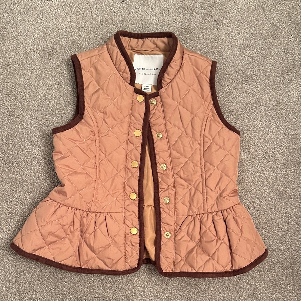 Janie and Jack Quilted Vest in Tan with Brown Accents